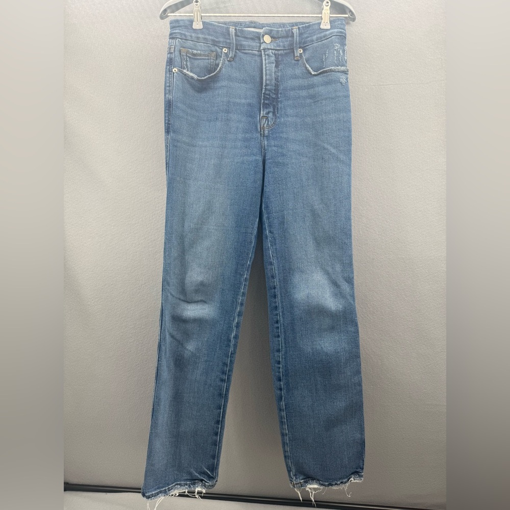 Good American Soft Tech Good Curve Straight Jeans GCST802T Size 6/8 Medium Wash